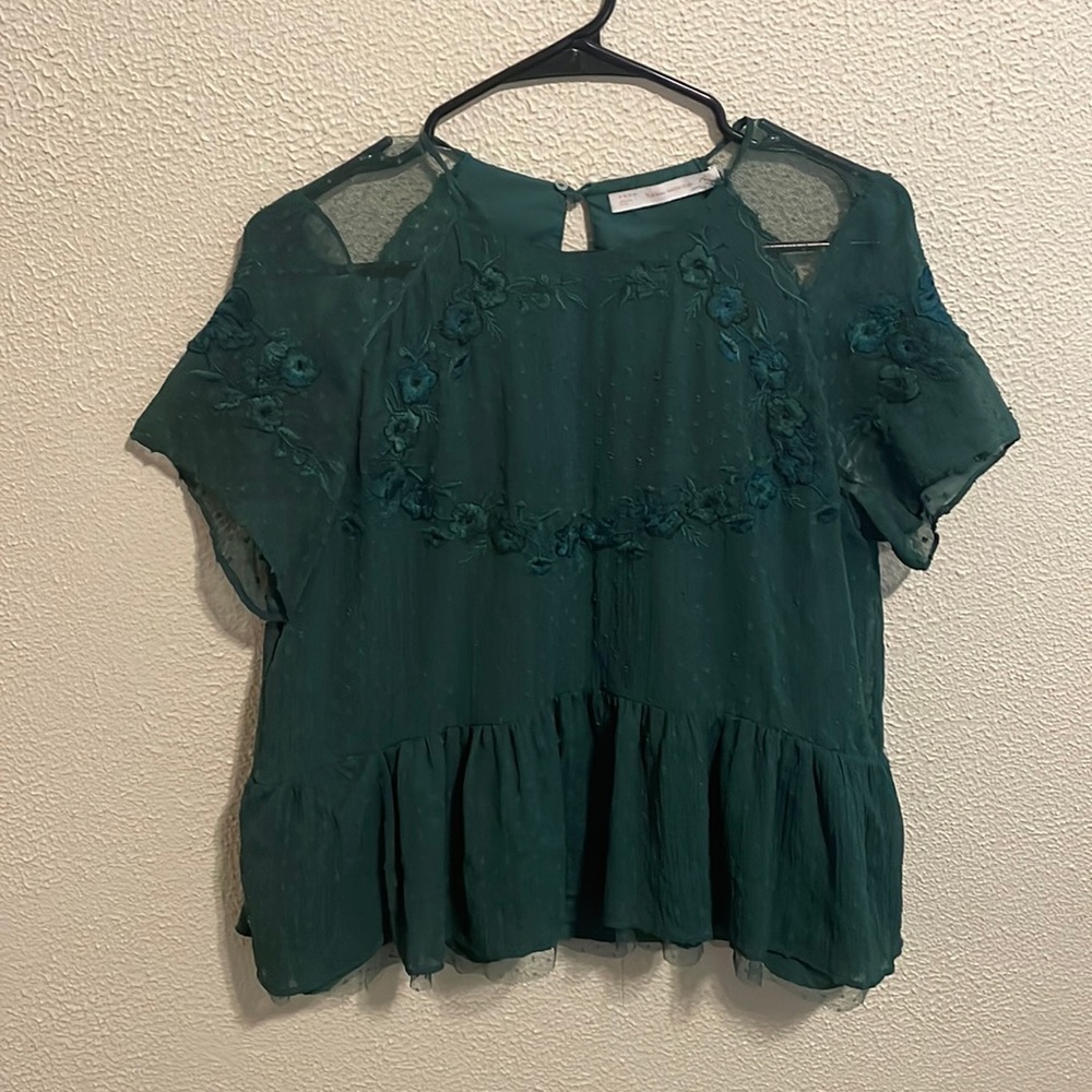 Zara Trafaluc Collection Green Laced Crop Top - Size Large